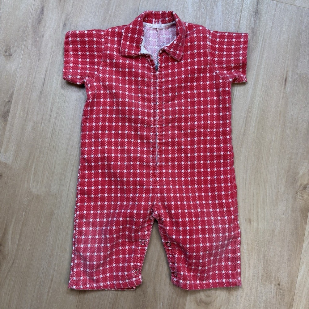 JCPenney Toddle Time red and white gingham corduroy baby romper 18-24 Months 2T